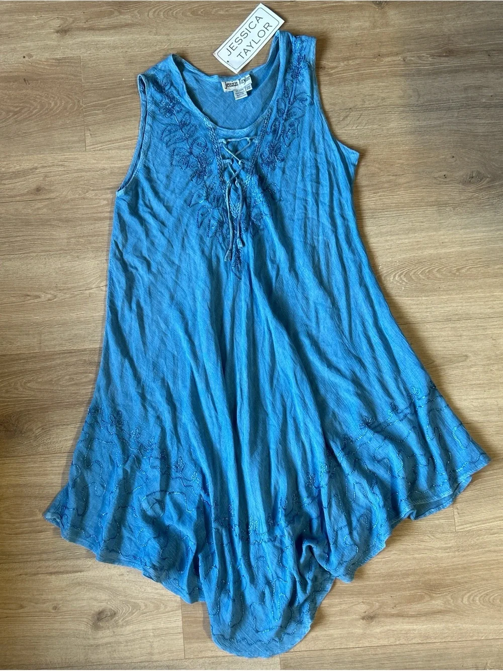 Jessica Taylor Blue Embroidered Lace-Up Women's‎ Dress